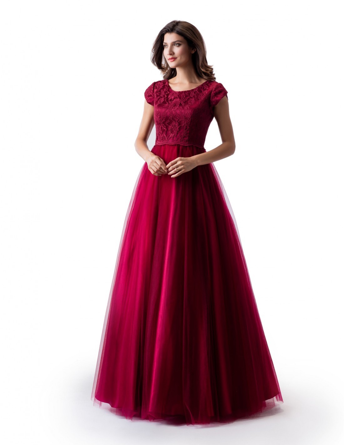 New A-line Dark Red Long Modest Prom Dress With Cap Sleeves Jewel Neck Lace Top Tulle Skirt Floor Length Teens Formal Evening Dress, Fuchsia
New A-line Dark Red Long Modest Prom Dress With Cap Sleeves Jewel Neck Lace Top Tulle Skirt Floor Length Teens Formal Evening Dress, Fuchsia