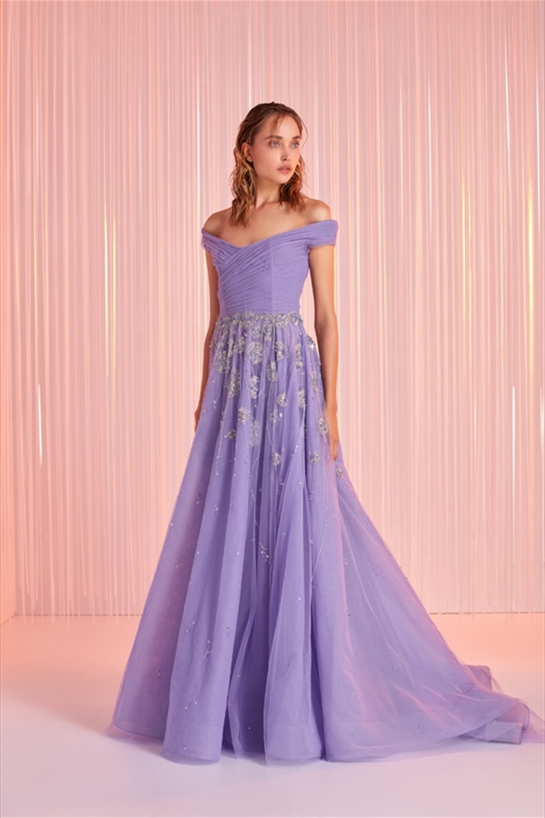 2021 Tony Ward Evening Dresses Off-Shouldert A Line Tulle Applique Court Train Prom Dress Party Wear Custom Made Red Carpet Gowns