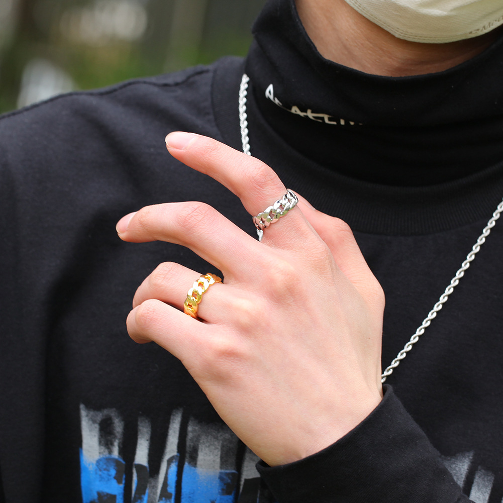 Solid Gold Plated Copper Men And Women Cuban Link Ring Micro Chain Link Rings Hip Hop Couples Rings