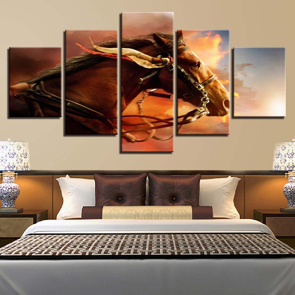 Canvas Pictures Modular For Living Room Home Decor 5 Pieces Animal War Horse Paintings Wall Art HD Prints Movie Poster No Frame