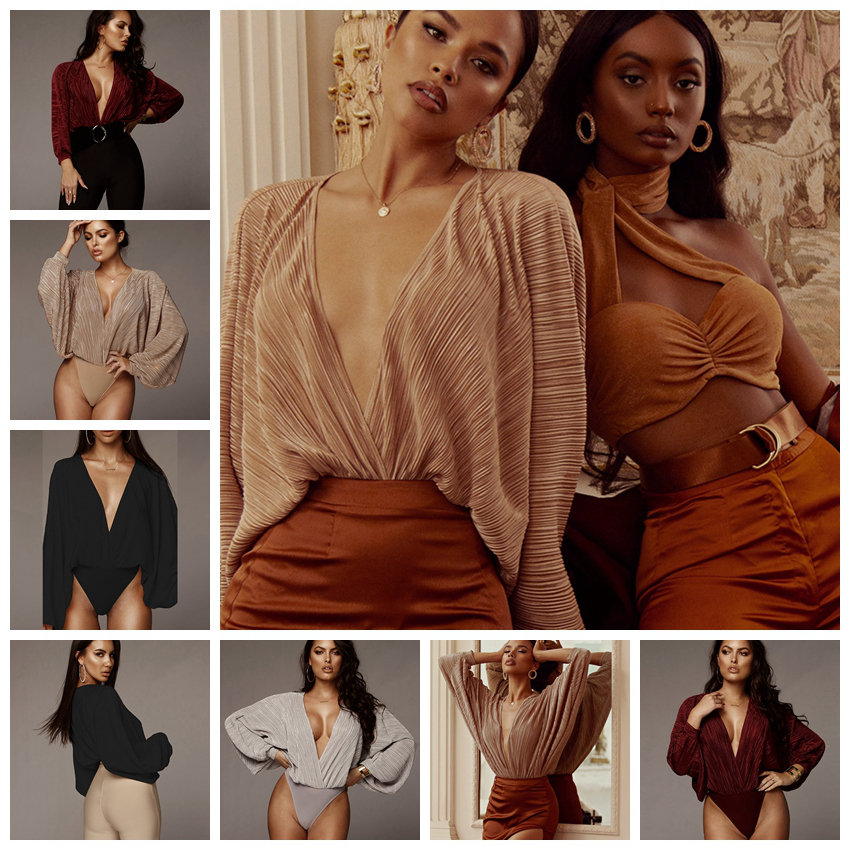 Spot Jumpsuits European spring and summer solid color sexy V-neck long-sleeved casual street jumpsuit support mixed batch