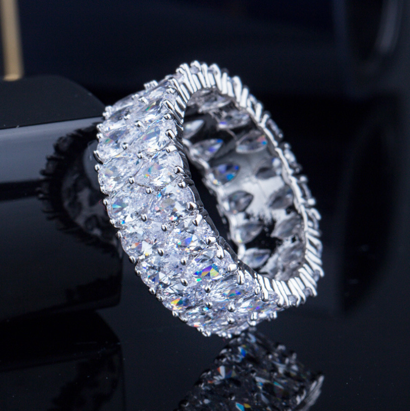 Hot Sell New 2019 Luxury Jewelry 925 Sterling Silver Drop Water White Topaz CZ Diamond Gemstones Women Wedding Band Ring for Lovers' Gift