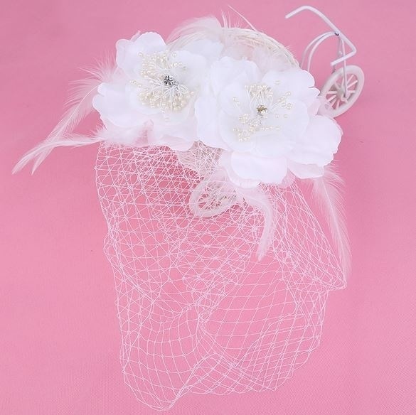 2020 Bird Cage hat Wedding Veil Birdcage Veil Netting Face Short Feather Flower White Fascinator Bride Hats with Veil