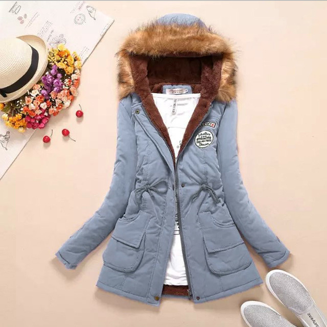 Laamei Women Parka Warm Jackets Fur Collar Coats Women Long Parkas Hoodies Office Lady Cotton Plus Sizeautumn Winter Jacket T200319