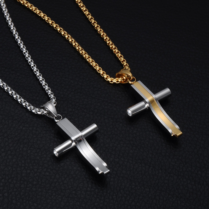 Stainless Steel Cross Pendant Necklace 18K Gold Plated Men Women Necklace Christian Jewelry Gold Silver Color