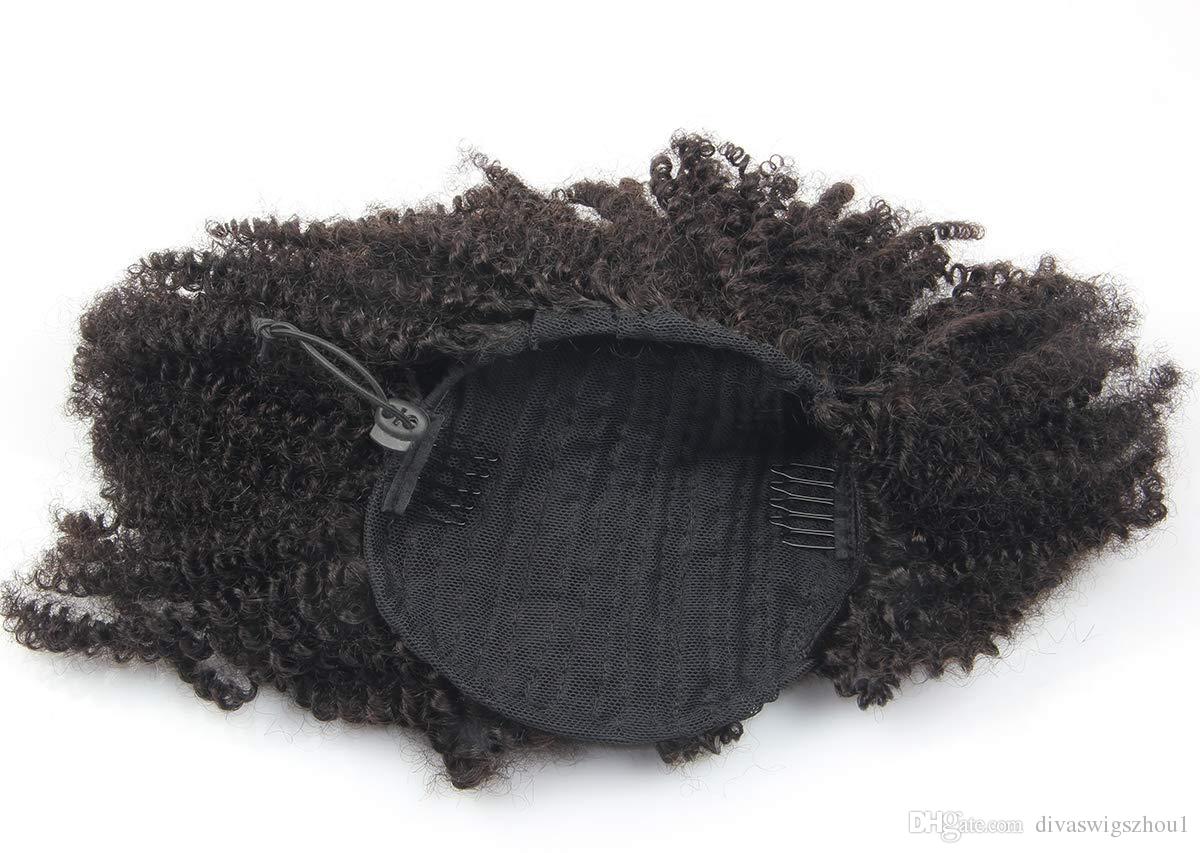 African american low natural afro kinky clip ins 4c drawstring ponytail hair extension afro puff updo hair buns