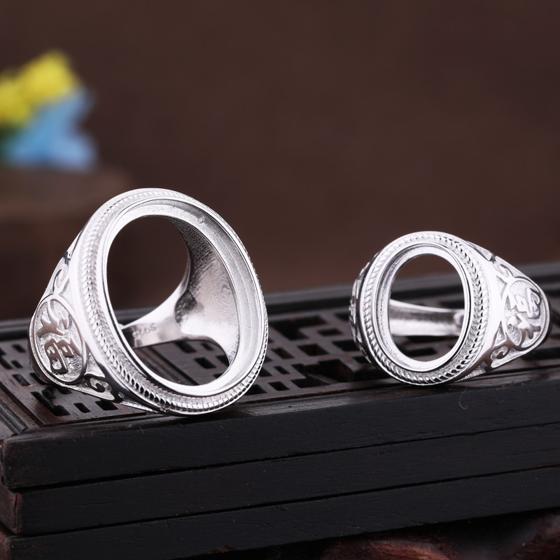 Sterling Silver 925 Women Men Engagement Wedding Ring 10x13mm 17x21mm Oval Cabochon Semi Mount Ring Setting Fit Amber Turquoise
