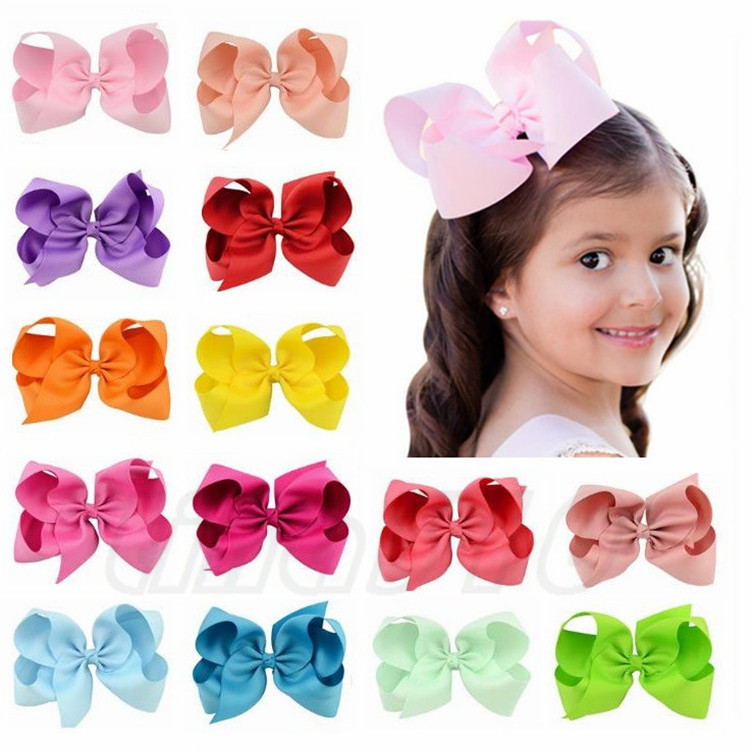 40 Colors 6 Inch Fashion Baby Ribbon Bow Hairpin Clips Girls Large Bowknot Barrette Candy color children's Boutique Hair ornament T9I00272