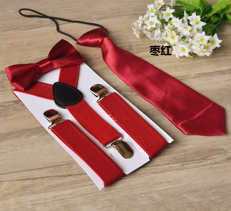17 Colors Children Suspenders 3pcs/Set Kids Student Braces Bow Tie Set Bowtie Toddler Solid Color Cloth Set For Boys Girls M1241