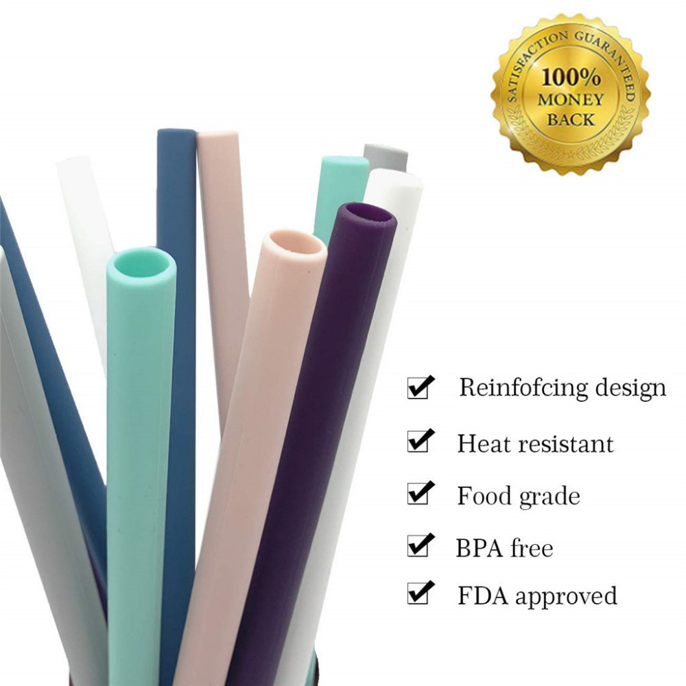 Silicone Straws Drinking With Cleaning Brush Party Reusable Big Tool Popotes De Acero Inoxidable 6 Colors StrawsDrinking