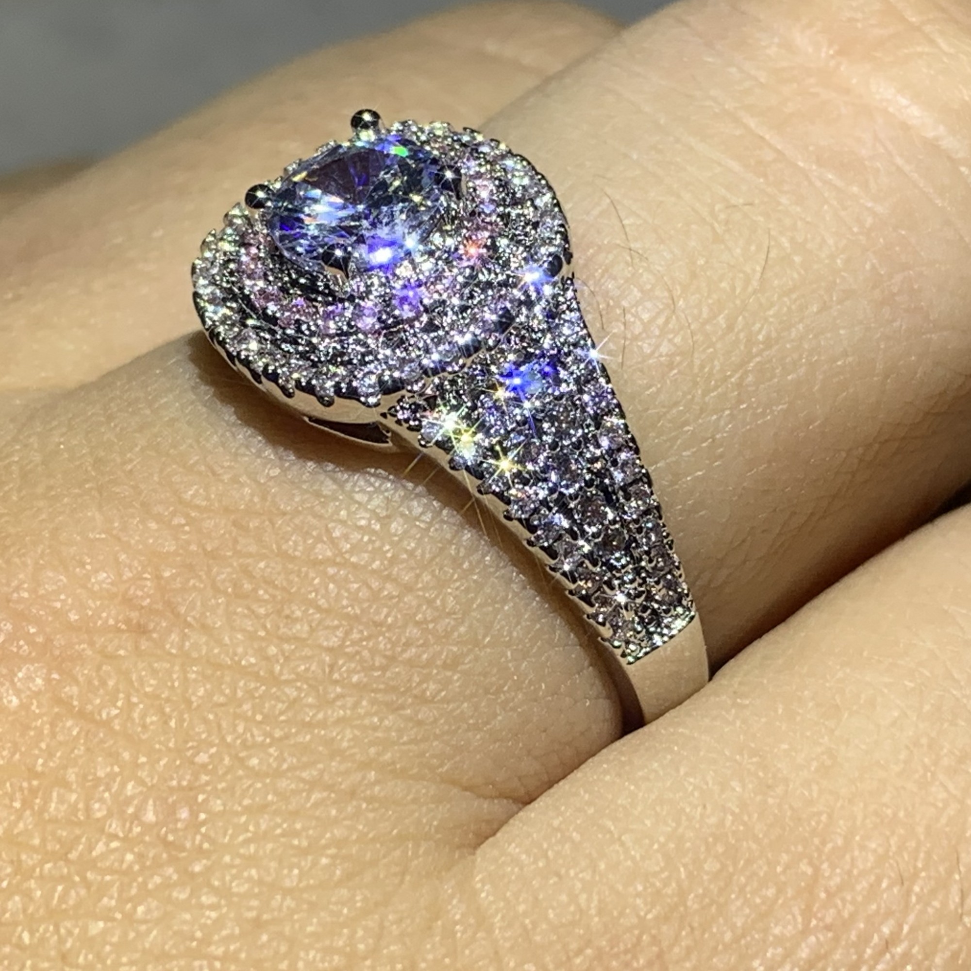 Stunning Sterg Sier White & Pink Sapphire CZ Dia Band Ring