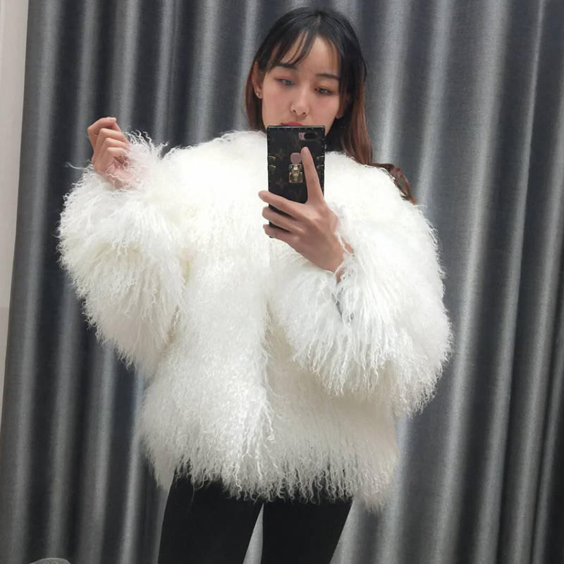 Women real mongolian sheep fur coat ladies leather short style beach wool fur jacket female outerwear CJ191130