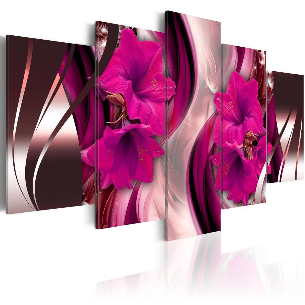 Fashion Wall Art Canvas Painting 5 Pieces Red Orange Purple Abstract Lilies Flower Modern Home Decoration,No Frame