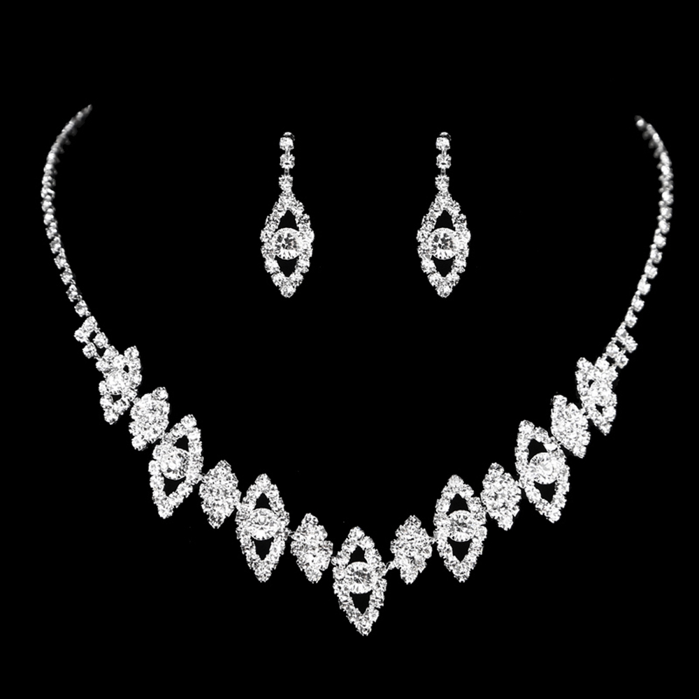 FEIS pierced leaf shinny diamond necklace and earings set bride jewerly siliver wedding anniversary accessories
