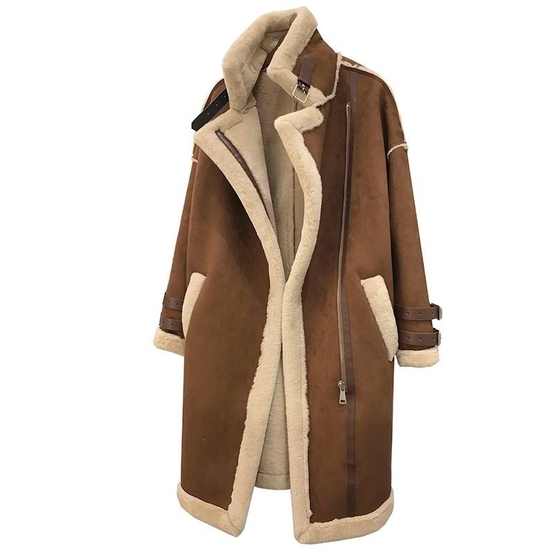 plus size 2XL Women lambs wool coat medium long thick warm shearling coats suede leather fur Jackets autumn winter SH190930