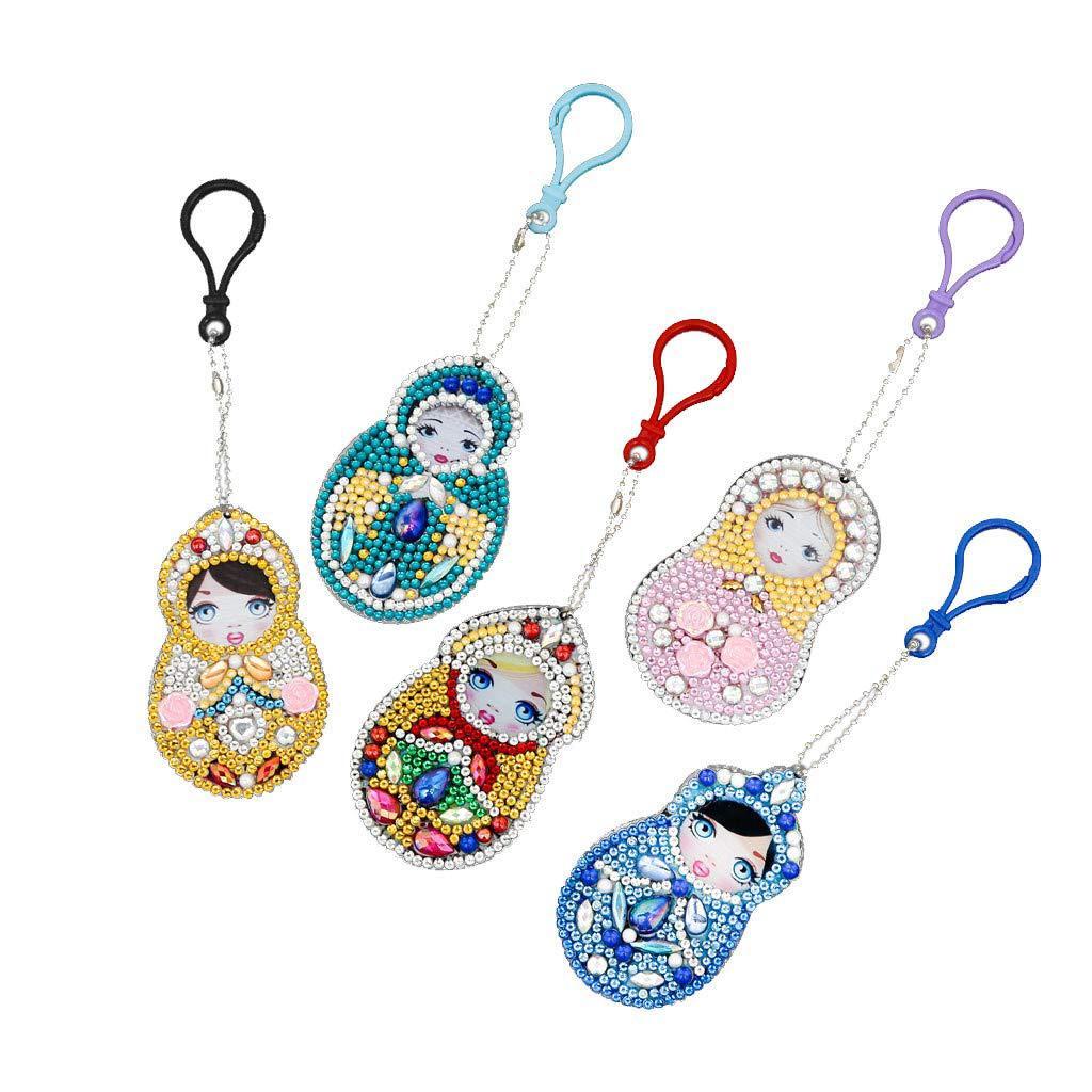 Diy Key Chain Accessories 5D Rhinestone Painting Keychain Key Ring Key Chain Keyring Embroidery Pendant Bag Charms 5pcs/set