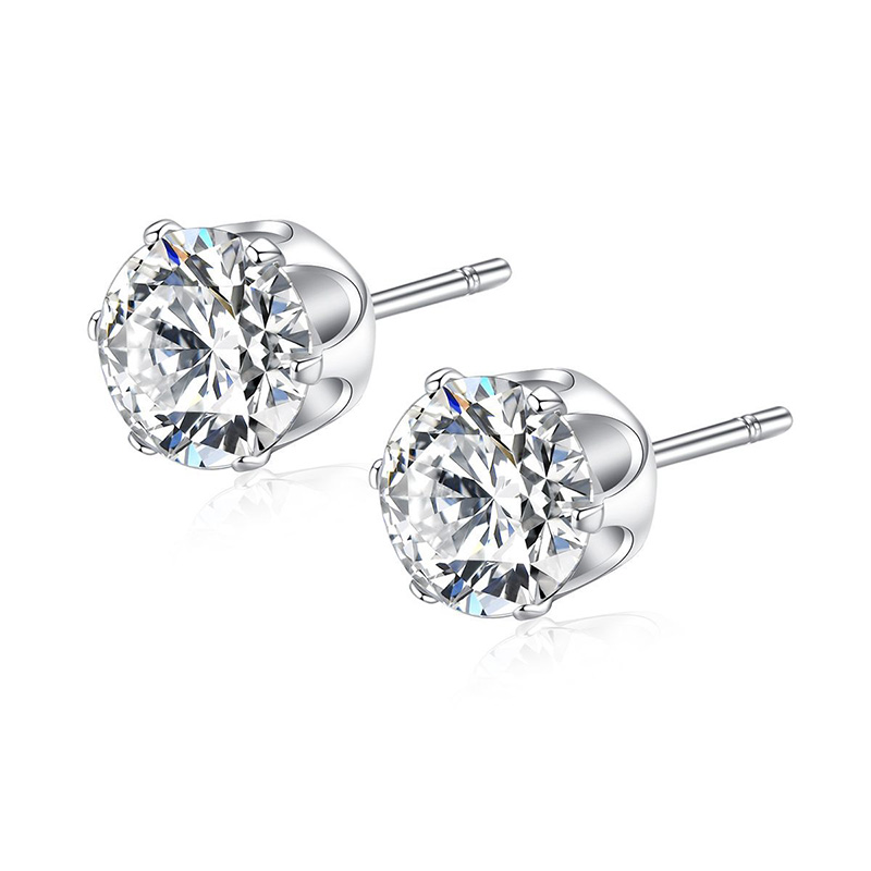 5mm Single Diamond Stone S925 Sterling Needle Stud Earrings Platinum Plated Earrings Jewelry Wholesale