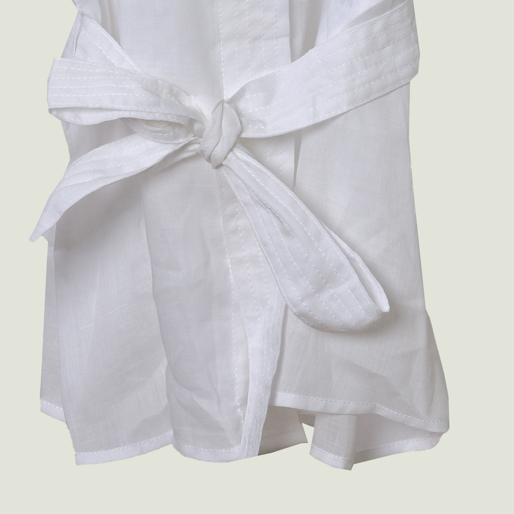 2020 Spring Summer 3/4 Sleeve Lapel Neck White Pure Color Belted Blouse Women Fashion Shirt W0615017