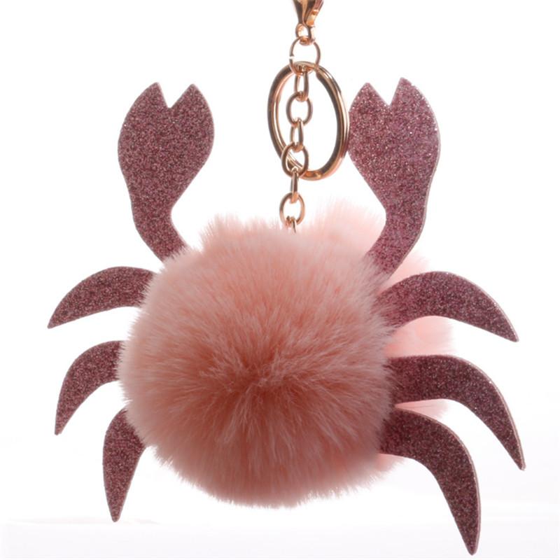 5pcs/Lot Keychain Pendant Decorative Cartoon Crab Plush Ball Cute Hanging Ornament Key Ring Holder Hanging Pendant For Bag