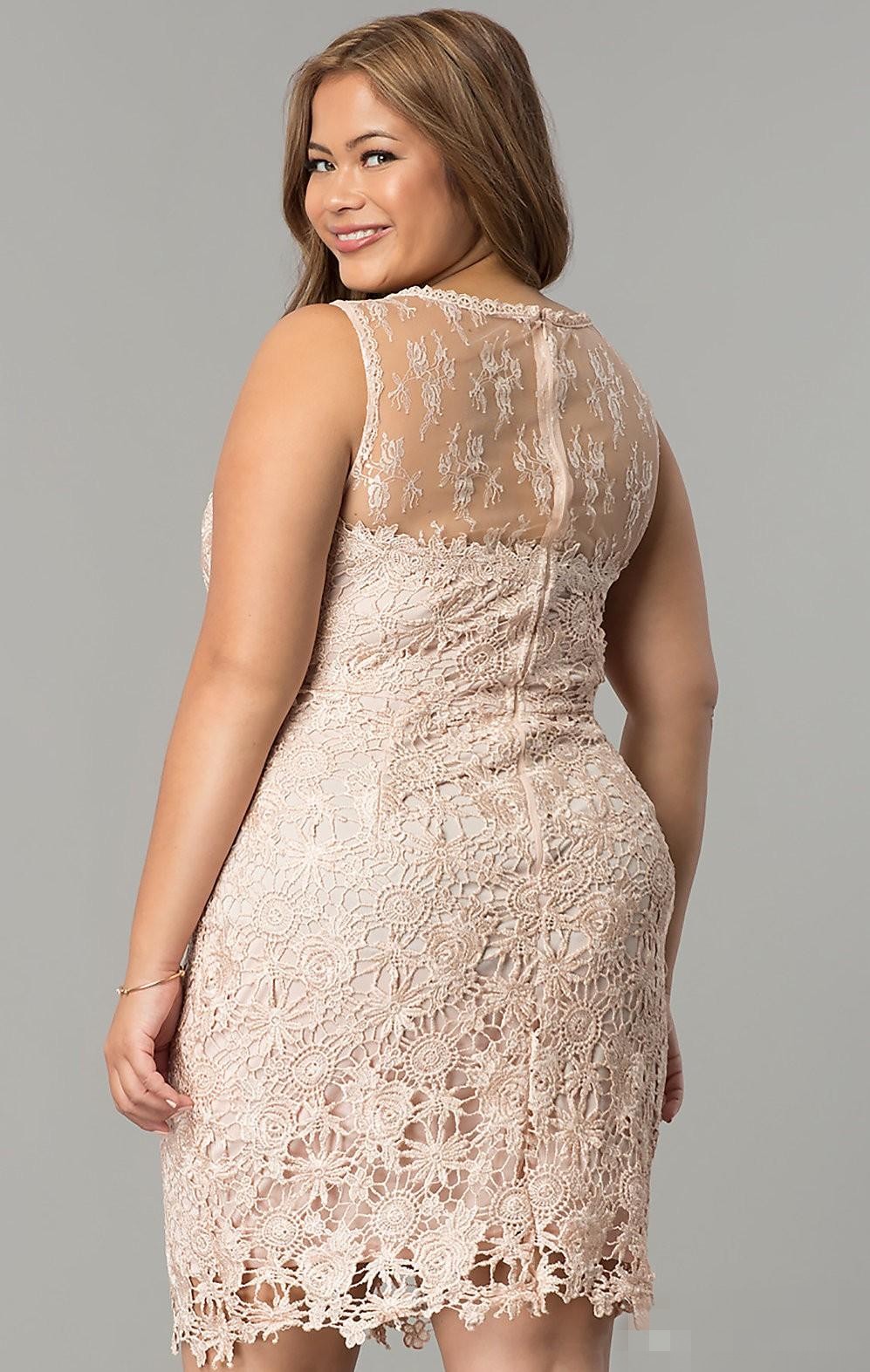 Size Plus Lace Evening Dresses Sleeveless Scoop Neck Short Above Knee Length Tail Party Gown Custom Made Vestido De Noche