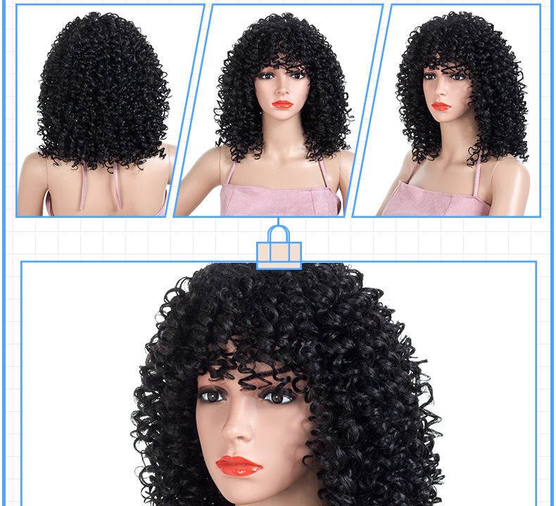 High Quality Cheap Fluffy Small curl Explosion Head #1B Burgundy Afro Synthetic Wigs for Black women