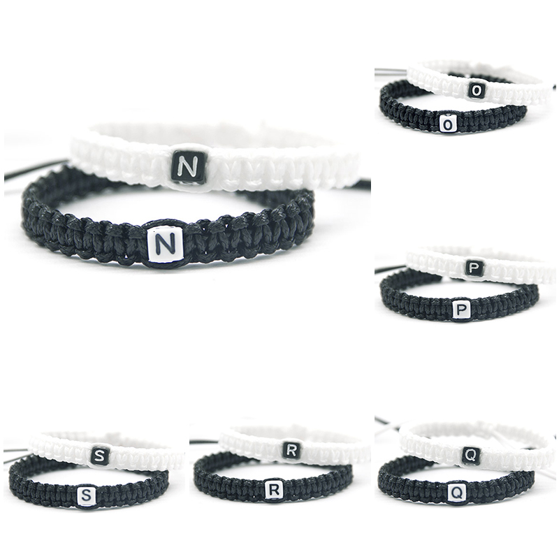 2pcs/pair Delicate Black And White Cord With N To Z Letters Bracelets Rope Chain Adjust Size For Lovers Friends Beaded Jewelry
2pcs/pair Delicate Black And White Cord With N To Z Letters Bracelets Rope Chain Adjust Size For Lovers Friends Beaded Jewelry