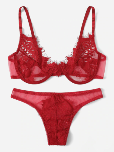 Bras Sets 2Pcs Women Sexy Lace Bralette Set Ladies See-through Lingerie Bra And Panties Brief Woman Underwear 3 Colors