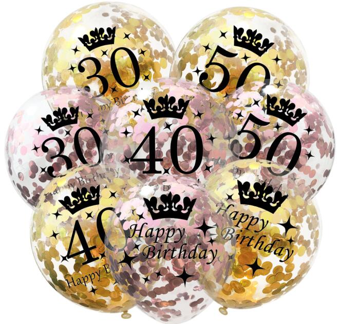 Confetti Birthday Balloons 12 Inch Inflatable Latex Clear Confetti Balloon 30 40 50 Anniversary Birthday Party Decoration