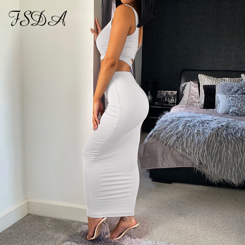 FSDA Summer 2-Piece Set - Spaghetti Strap Crop Top And Bodycon Skirt Party Club Outfit For Women (Black & White) B4