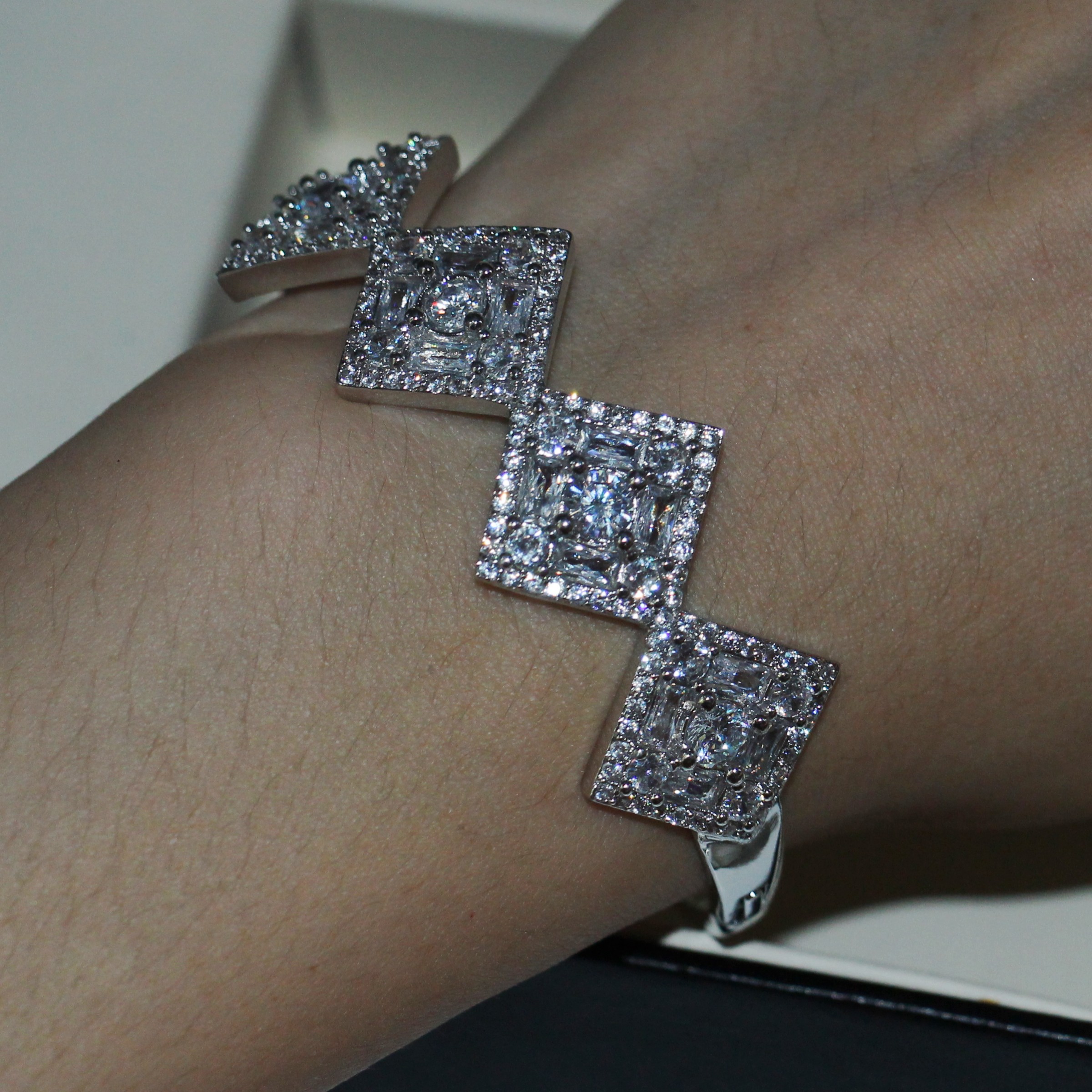 Sterg Sier Princess Cut Topaz CZ Bangle for Women