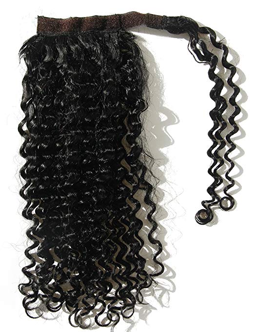 18" 160g Deep Curly Wrap Around Clip in on Ponytail Extensions Magic Paste Wavy Hair Pieces for Women and Girls drawstring human