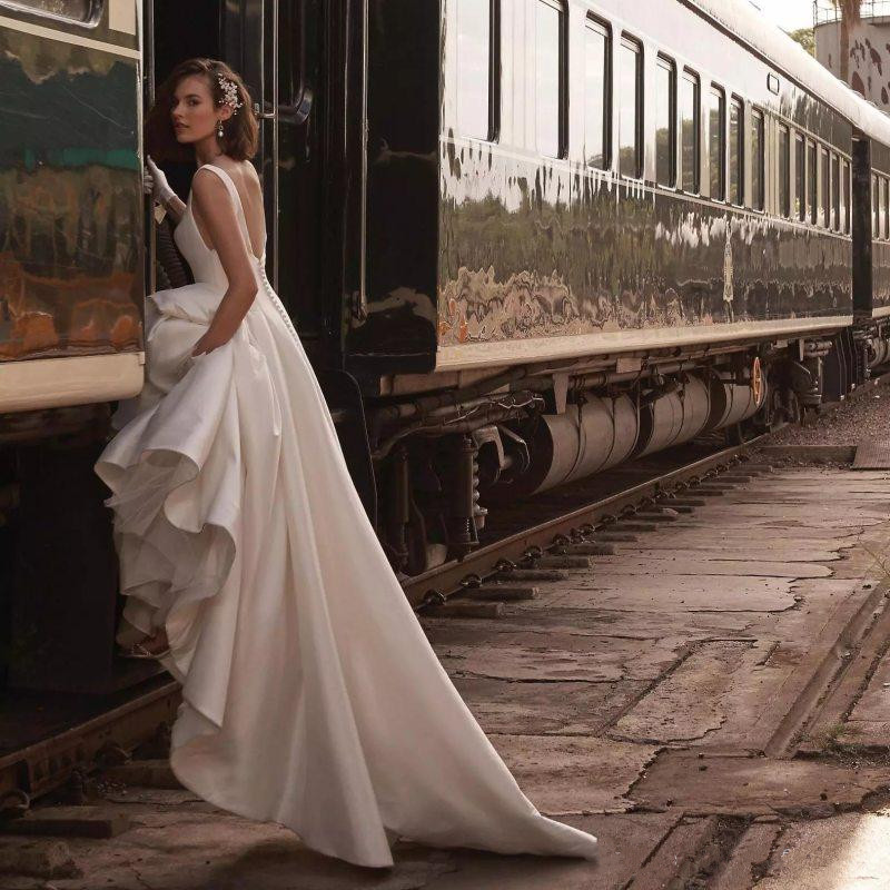 beach a line satin wedding dresses scoop neck brand boho wedding dress bridal gowns vestido backless robe de marie