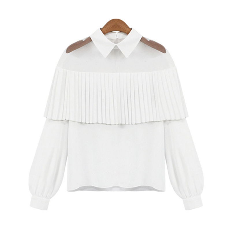 Casual Chiffon Patchwork Shirts Women Spring&Fall Tops Tee Long Sleeve Shirt Loose Shirt Black&White Hot