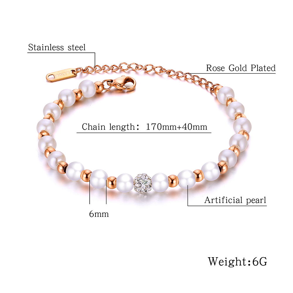 Charm Pearl Beaded Strands Bracelets Jewelry Stainless Steel 14K Gold Plated Women Girl's Gift