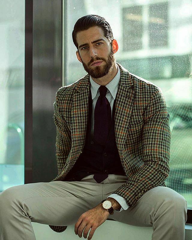 Plaid Men Wedding Suits British Style Windowpane Two Button Notched Lapel Tuxedos Formal Work Prom Party Blazer Jacket(Jacket+Pants)