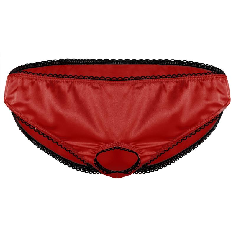 Underwear Mens Hot Sexy Lingerie Open Front Penis Hole Soft Satin Low Rise Sissy Bikini Briefs Underwear Sissy Male Panties