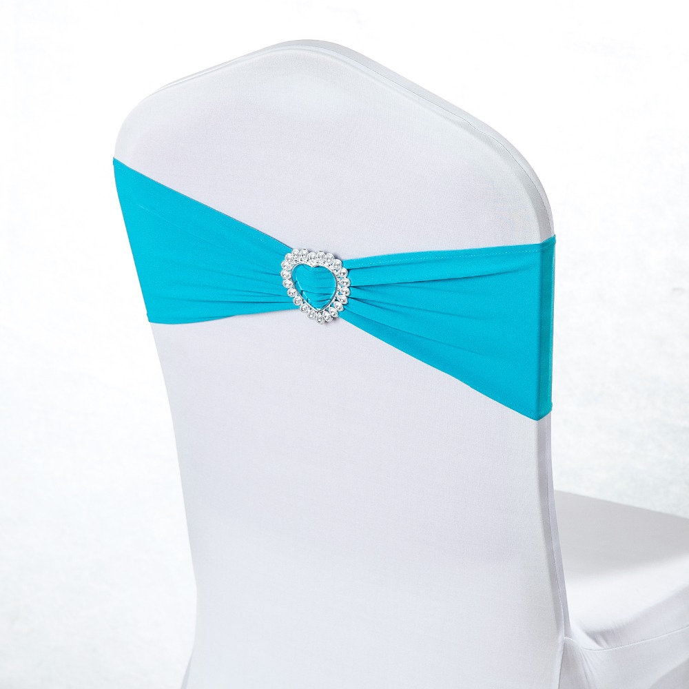 50pcs Lycra Spandex Stretch Wedding Chair Sashes Band Heart Shape Buckle Wedding Banquet