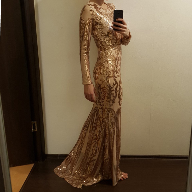 2020 Long Evening Dresses Luxury Mermaid Arabic Sheer Jewel Neck Capped Sequined Prom gown Floor Length Middle East Formal Party Dresses