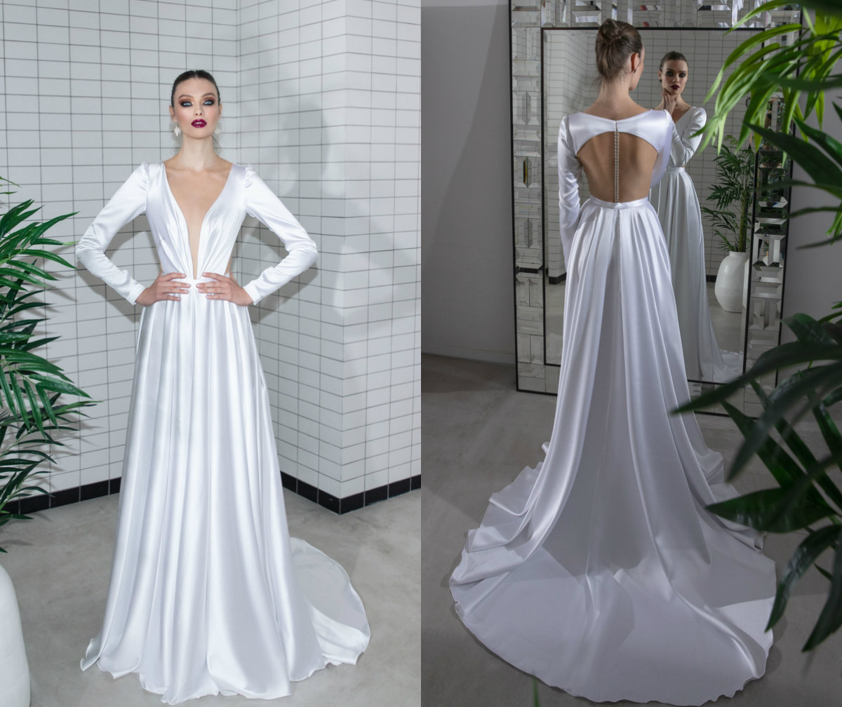 2019 Shiny Boho Wedding Dresses Long Sleeves Deep V Neck Taffeta A Line Bohemian Wedding Dress Backless Custom Made Cheap Bridal Gowns