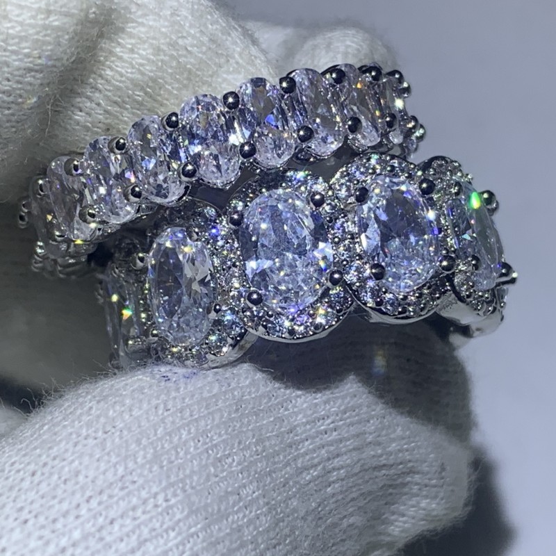 Oval Cut Cubic Zirconia Promise Ring in Sterg Sier for Women