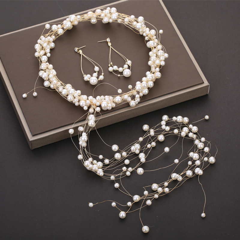 Bride Korean Pearl Headwear Suit Manual A String Of Beads Earring Concise Necklace Hair Band Aestheticism Marry Headwear
Bride Korean Pearl Headwear Suit Manual A String Of Beads Earring Concise Necklace Hair Band Aestheticism Marry Headwear