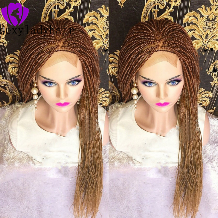 New brown roots ombre blonde braided hair full lace lace front wig box braids hair African American micro braid wig for black women