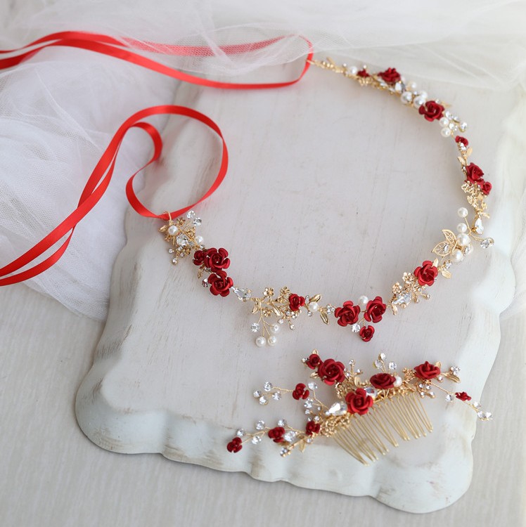 Dower me Red Floral Bridal Hair Accessories Headband Gold Wedding Hair Comb Accessories Women Prom Headpiece Jewelry
Dower me Red Floral Bridal Hair Accessories Headband Gold Wedding Hair Comb Accessories Women Prom Headpiece Jewelry