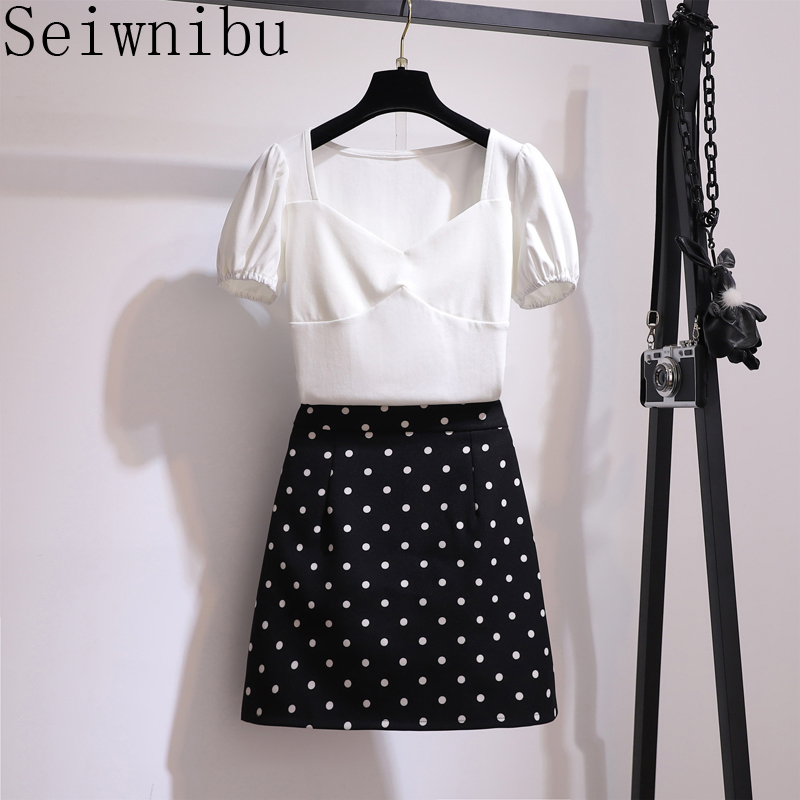 Korean style women outfits 2 piece skirt set elegant tops and skirt set ladies Two piece clothing chiffon shirt suit
