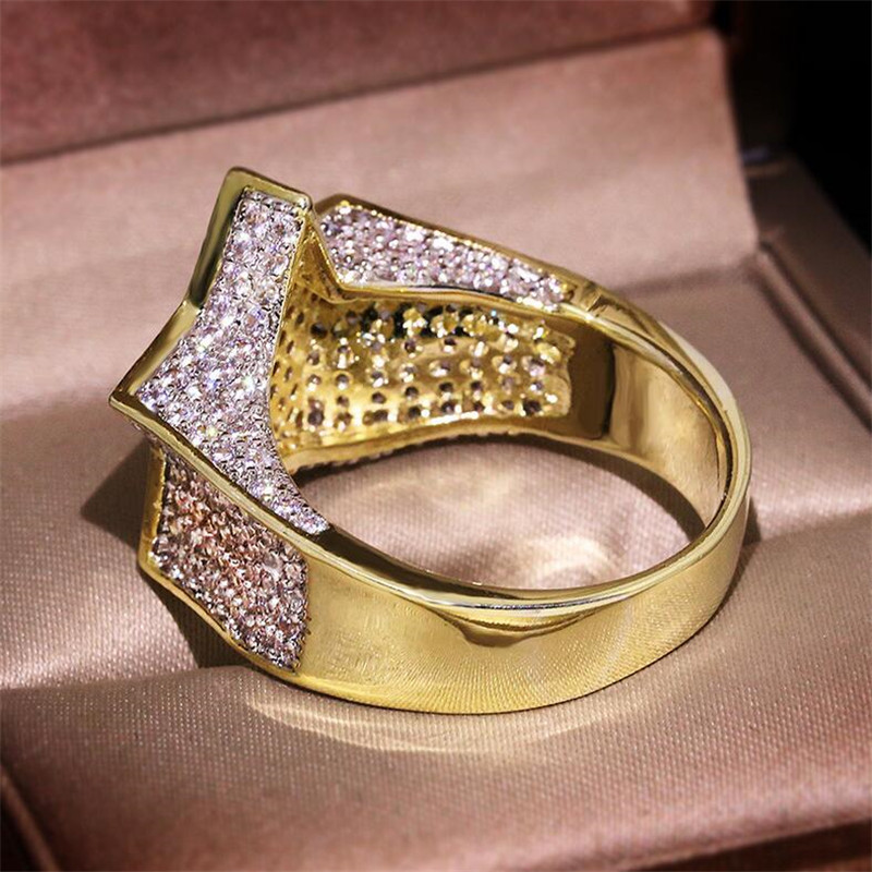 Hip Hop Vintage Luxury Jewelry 925 Sterling Silver&Gold Fill Pave White Sapphire CZ Diamond Party Popular Women Star Band Ring For Men Gift
