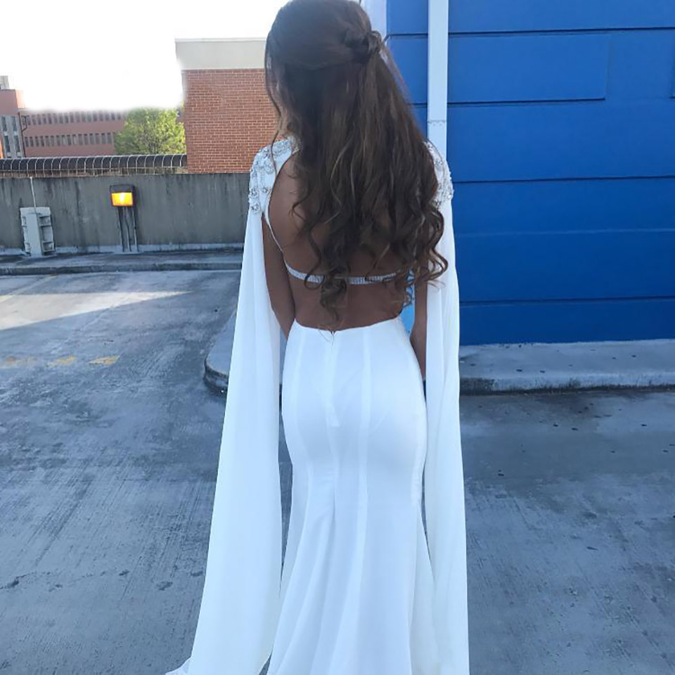 White Evening Dress Prom Dresses Mermaid Celebrity Gown Lace Beaded Backless Vestidos De Novia African Saudi Arabia Wear High Split ED1344