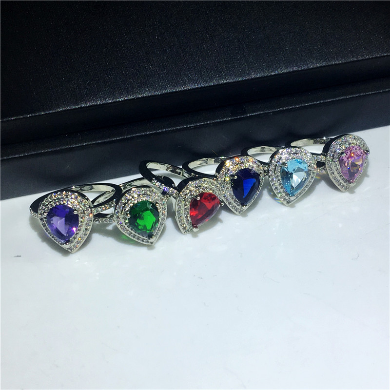 Vecalon Birthstone ring 925 Sterling Silver Water Drop 5A Cz wedding band rings For women Bridal Party Finger Jewelry Gift