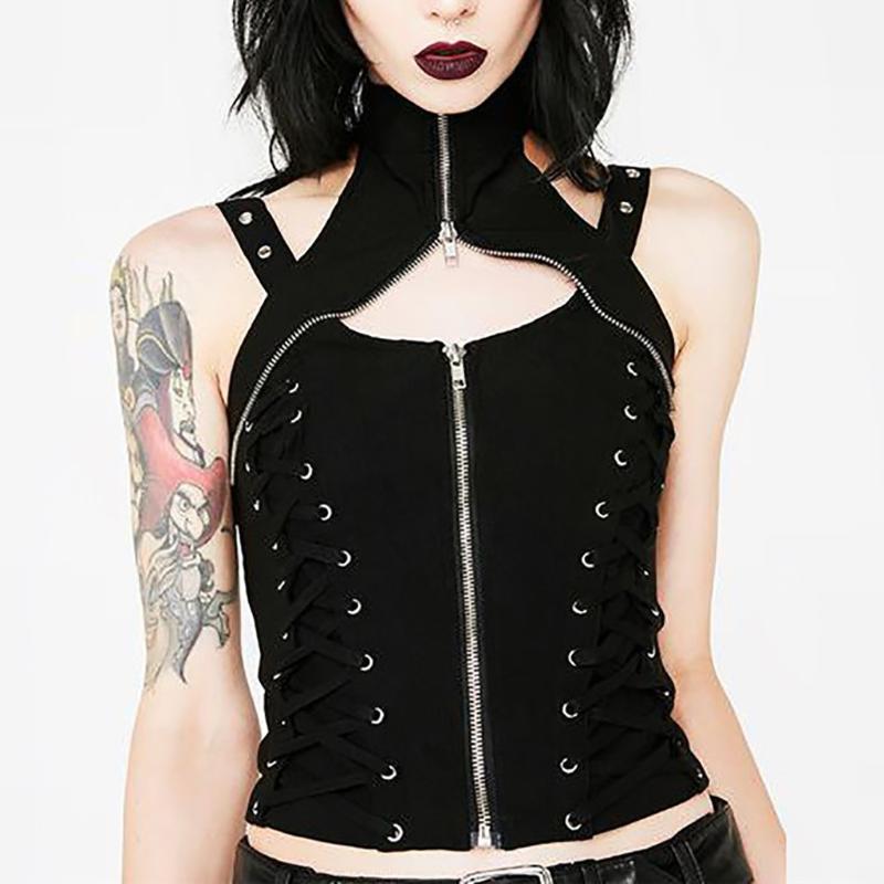 Crop Top Gothic Halter Tops Bandage Lace Up Zipper Tank Top 2020 Fashion Punk Vintage Women Clothes Slim Sleeveless Crop Tops, Black
Crop Top Gothic Halter Tops Bandage Lace Up Zipper Tank Top 2020 Fashion Punk Vintage Women Clothes Slim Sleeveless Crop Tops, Black