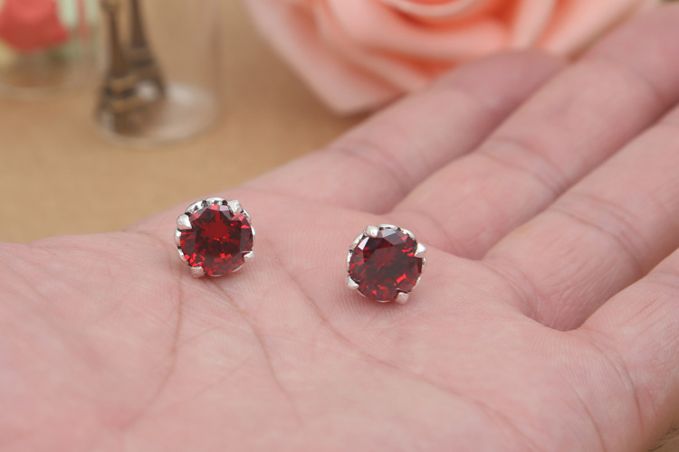 Brand new 925 sterling silver jewelry American antique silver hand-made designer jewelry red stone stud earring for women free shipping