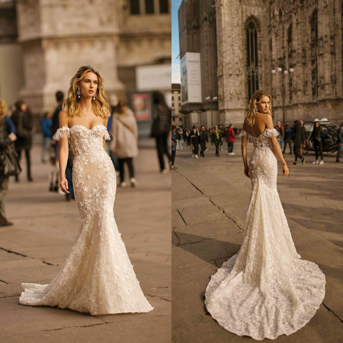 2020 Berta Mermaid Wedding Dresses Sweetheart Sweep Train 3D Floral Appliques Lace Country Wedding Dress Custom Made Long Robe De Mariee